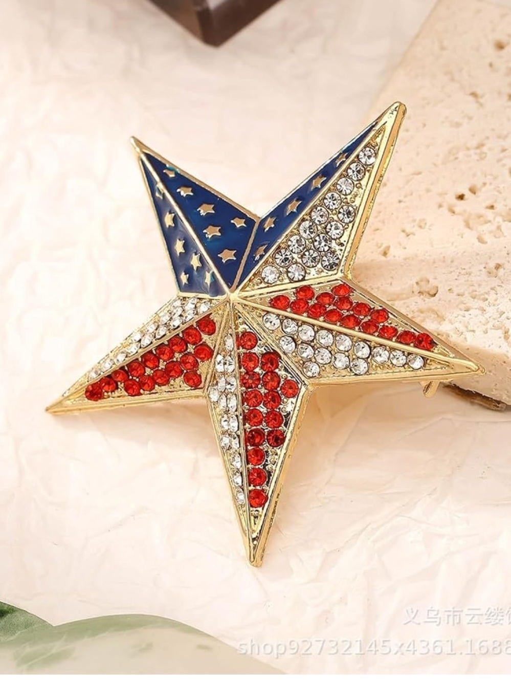 Vintage Americana Crystal Star Brooch Pin |Patriotic Jewelry